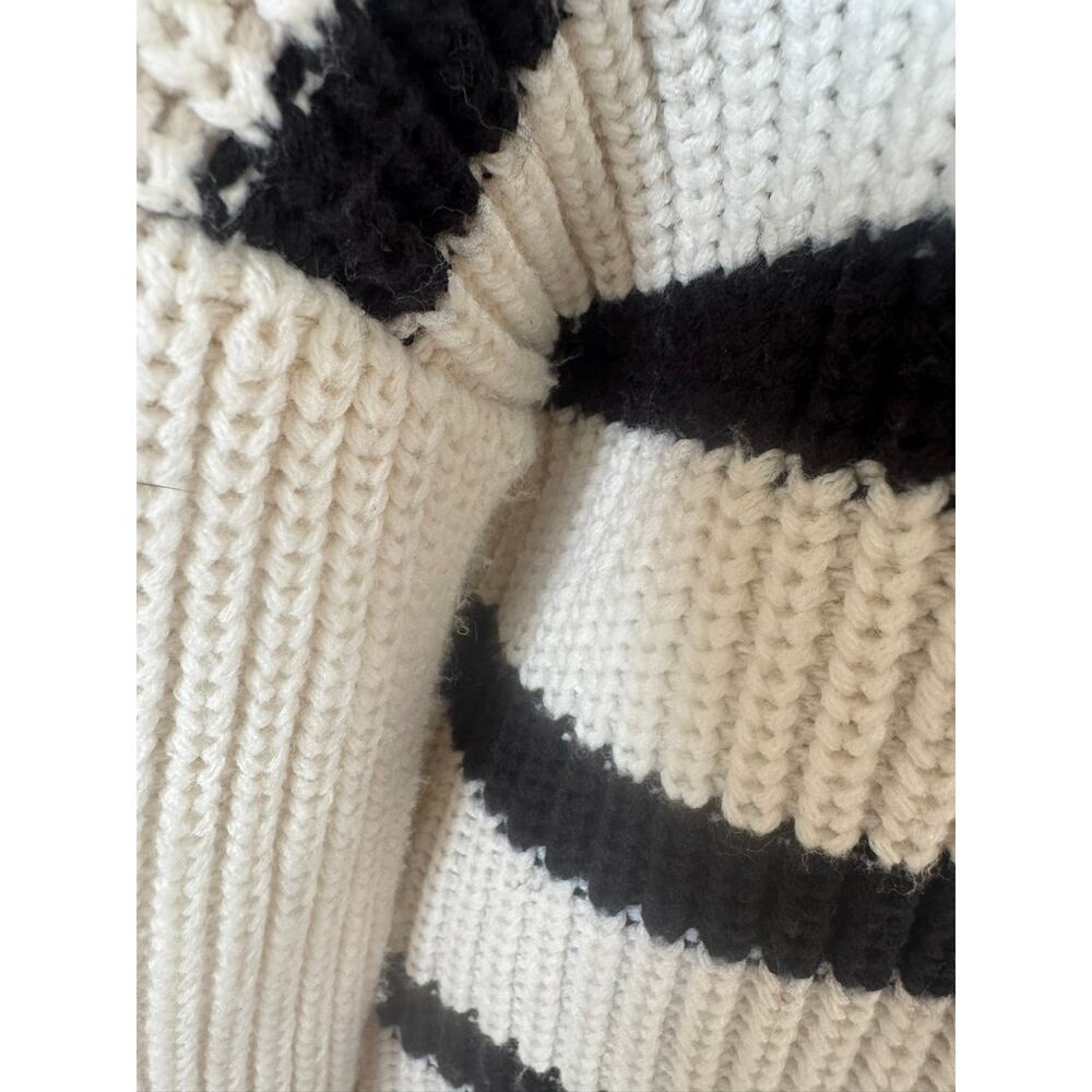 Sanctuary Chunky Knit Half Zip Sweater Cream Black Striped Size L - Picture 5 of 11
